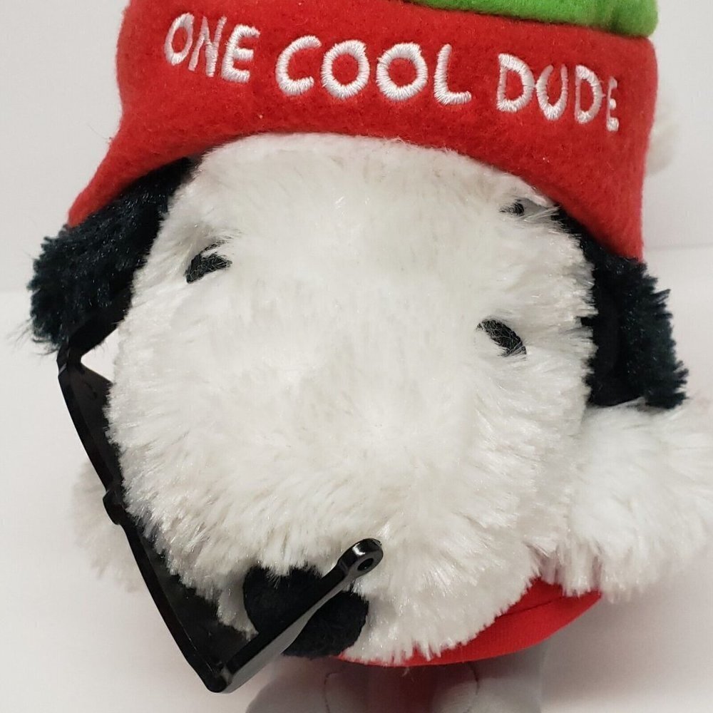 Hallmark 12" Snoopy Peanuts Christmas Holiday One Cool Dude Hat Sled Plush - Picture 11 of 12